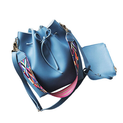 

Fashion Women Colorful Wide Strap Drawstring Bucket Shoulder Bag Crossbody Pouch