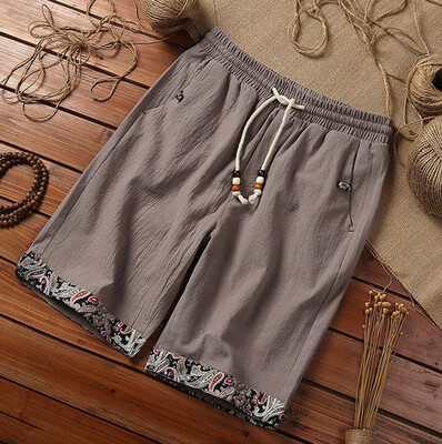 

Tailored Mens Fashion Summer Casual Print Pocket Drawstring Cotton Linen Short Pants