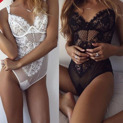 

Womens Stretch Bodysuit Sleeveless Lingerie Lace Leotard Top Backless Jumpsuit