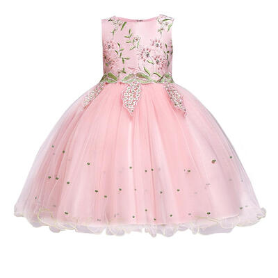 

Solid Color Print Dress Sleeveless O-neck Children Princess A-line Dresses
