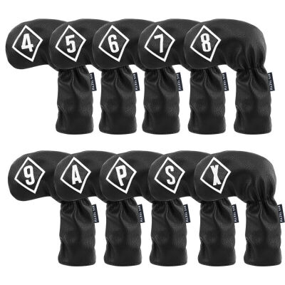 

10pcsSet Golf Black Iron Head Covers Headcover 4 5 6 7 8 9 A  P X BlackWhite