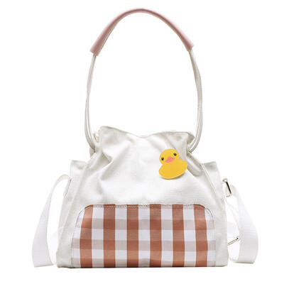 

Cute Cartoon Plaid Handbag Women Pleated Shoulder Messenger Canvas Bags