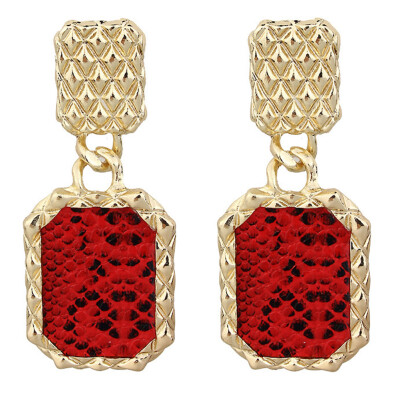 

Fashion Women Big Square Pendant Snake Skin Pattern Statement Dangle Earrings