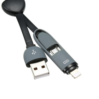 

USB Charging Cable 2 in 1 Charging Cable Micro USB Lightning Ports Mobile Phone Charger for iPhone Android Black