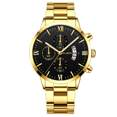 

Gobestart CUENA Mens Business Steel Belt Watch Three Eyes Six-Piece Calendar Quartz Watch