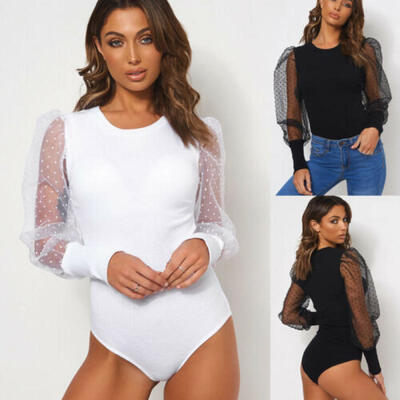 

Sexy Women Long Sleeve Shirt Romper Jumpsuit Bodysuit Stretch Leotard Top Blouse
