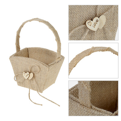 

Kirigami Vintage Rustic Wedding Burlap Flower Girl Basket with Wooden Heart Decoration Wedding Supplies Cute Starfish Flower Baske