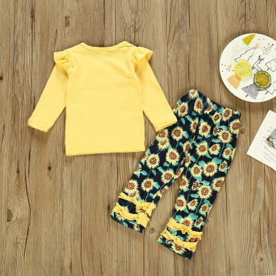 

Autumn Winter Newborn Kids Baby Girl 2pcs Clothes Long Sleeve Tops Sunflower Pants For Girl Outfits Set 1-3Years