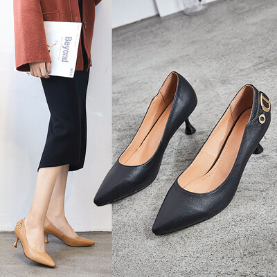 

High-heeled shoes womens fine with Korean version of the wild new black professional leather wome