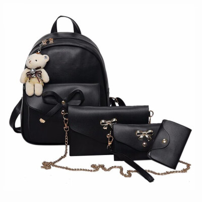 

4pcs Preppy Chic Women PU Leather Bowknot Backpack Shoulder Bag Clutch Bag