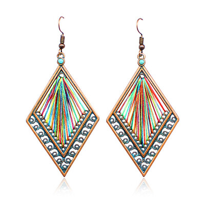 

Fashion Jewelry Square Frame Colorful Rope Braided Ethnic Hyperbole Ear Hook Earrings