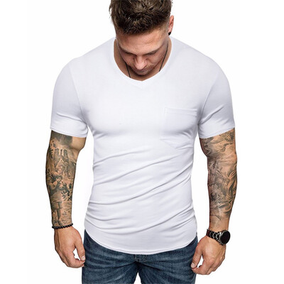 

Toponeto Men V Neck Pure Color Splicing Pattern Casual Fashion Lapel Short Sleeve Shirt