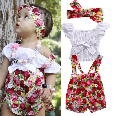 

Summer Kids Baby Girl Off Shoulder Tops T shirtFloral Short Pants Outfits Set