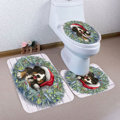 

Tailored 3PCS Christmas Bathroom Non-Slip Pedestal Rug Lid Toilet Cover Bath Mat Set