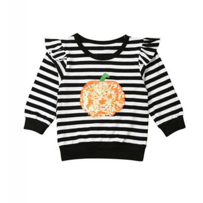 

Newborn Kid Baby Girl Casual Pumpkin Stripe Sweater Tops Blouse Pullovers Outfit