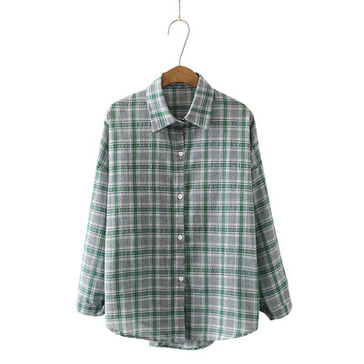 

Fashion Plaid Long Sleeve Womens Tops&Blouses Female Casual Turn-down Collar Shirts Blusas Korean Women Loose Blouse