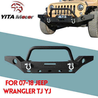 

Powder Coated Front Bumper WFog Light HousingD-ring For Jeep Wrangler 07-18 JK