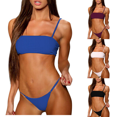 

Saidsome Womens split solid color sexy halter top swimsuit bikini