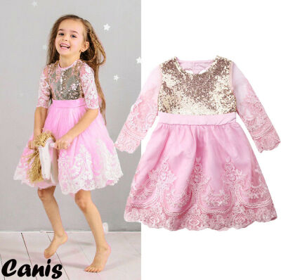 

Pink Toddler Kids Girls Sequin Lace Pageant Party Formal Tutu Dress Age 2-7Y