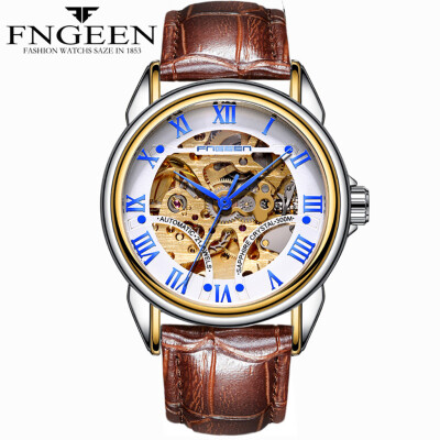 

Gobestart FNGEEN Water Resistant Leather Strap Watch Automatic Mechanical Men Watch