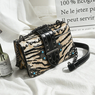 

Tailored Womens Bag Tiger Print Rivet Shoulder Bag Vintage Crossbody Bag