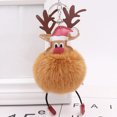 

Christmas Elk Delicate Key Ring Unique Hair Ball Keychain Pendant for Bag Decoration
