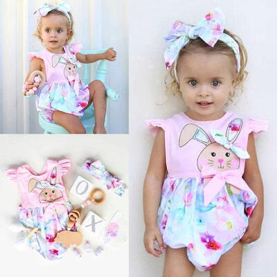 

Fashion Easter Newborn Baby Girls Flower Bunny Romper Jumpsuit Outfits Summer Clothes