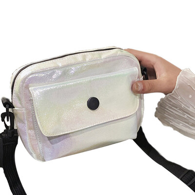 

Womens Fashion Wide Strap Zipper Laser Faux Leather Crossbody Shoulder Bag