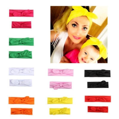 

2Pcs Womens Baby Girl Elastic Bow Knotted Turban Hair Band Headband Headwear Set