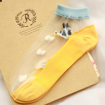 

New Arrival Women Socks Boat Short Transparent Crystal Cotton Low-Cut Cartoon Ankle Socks Youthful Style Patterns