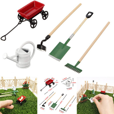 

YIWULA112 Miniature Dollhouse Set Fairy Garden Equipment Tools Watering Can Red Cart