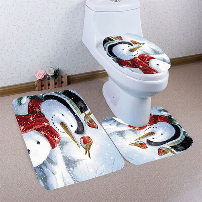 

〖Follure〗3PCS Christmas Bathroom Non-Slip Pedestal Rug Lid Toilet Cover Bath Mat Set