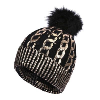 

Fashion Women Twist Print Winter Warm Hat Pompom Casual Knitted Beanie Cap