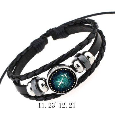 

Sale Fashion 12 Constellations Leather Zodiac Sign with beads Bangle Bracelets For Men Boys Jewelry Travel Accessories Gifts