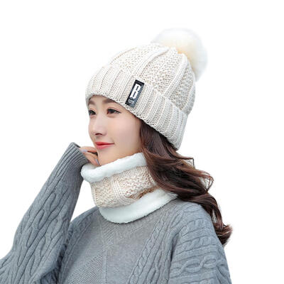 

2pcsset Women Knitted Hats Scarf Letter B Ball Fleece Beanies Caps Scarves