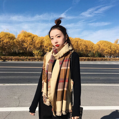 

Korean version of the new autumn&winter imitation cashmere scarf female monochrome demolition wild shawl four corners to remove warm long scarf