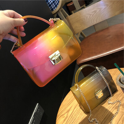 

2019 Brand Designers Transparent Cross Body Bag Gradual Change Women Small Handbag Purses Flap Jelly Shoulder Bags Chains Casual