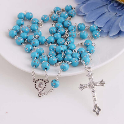 

Necessaries Colorful Church Priest Prayer Necklace Catholic Rosary Men&Women Long Chain Beaded Cross Pendant Necklace Jewelry