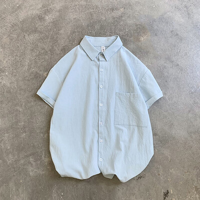 

Tailored Summer Mens Trend Loose Solid Color Pocket Button Lapel Half Sleeve Shirt Top