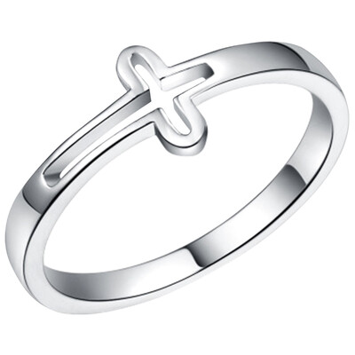 

Fashion Hollow Cross Silver Jewelry Women Men Wedding Party Rings Size 6-10