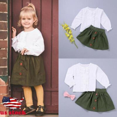 

US Toddler Kids Baby Girls 2pcs Tops T-shirt Skirt Dresses Outfits Clothes 1-5Y