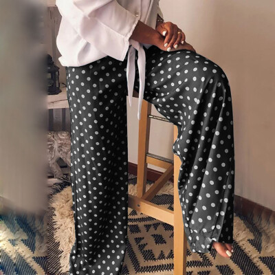 

Womens Casual Point Dot Print Wide Leg Palazzo Lounge Pants