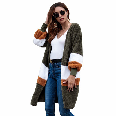 

New Fashion Autumn Winter Womens Loose Sweater Coat Warm Long Cardigan Stitching Coats