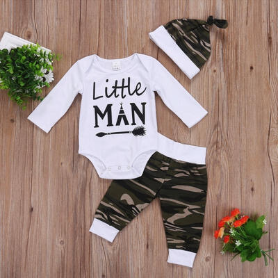 

3Pcs Newborn Baby Boys Girls Cotton Tops Romper Pants Hat Outfits Set Clothes