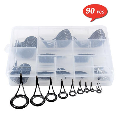 

90pcs Assorted Sizes Fishing Rod Tips Stainless Steel Guides Rings Repair Kit Fishing Pole Accessories
