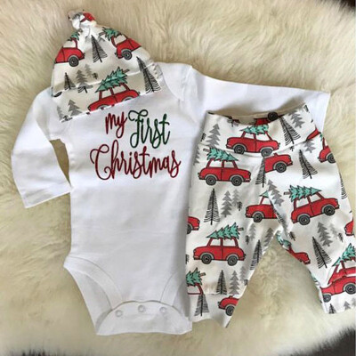 

3PCS Newborn Baby Christmas Romper Tops Long Pants Leggings Outfits Clothes Set