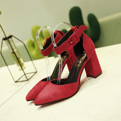 

Second Kill 159 High-heeled Womens Rough-heeled Xia Han Edition Small Fresh Tip Womens Shoes One Word Fastener Single Shoe Tide