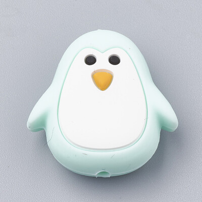 

Food Grade Environmental Silicone Beads Chewing Beads For Teethers DIY Nursing Necklaces Making Penguin PaleTurquoise 25x24x1