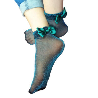 

Ultra Thin Sheer Bowknot Bright Silk Socks Ankle Soft Fashion Women Heap Socks