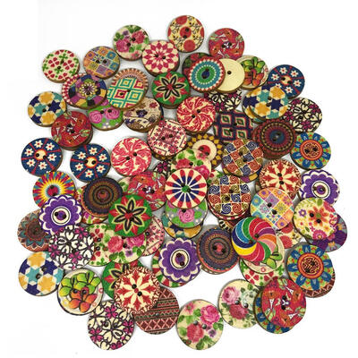 

100pcs Cartoon Round Wooden Sewing Buttons 2 Holes DIY Scrapbooking Decor